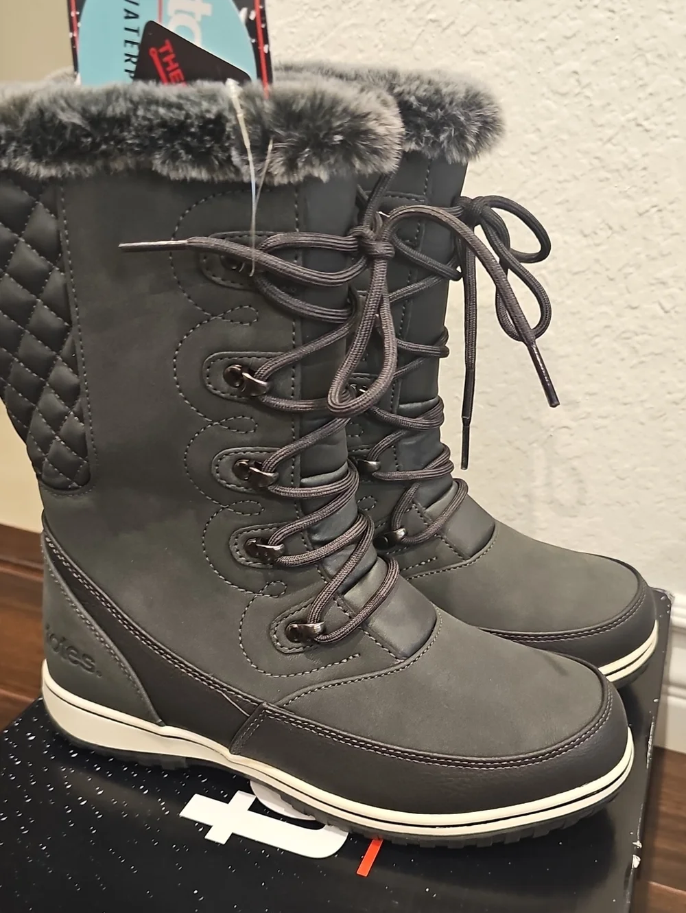 Totes Waterproof Winter Boots AnchorUp Charcoal US 7M Thermolite Technology